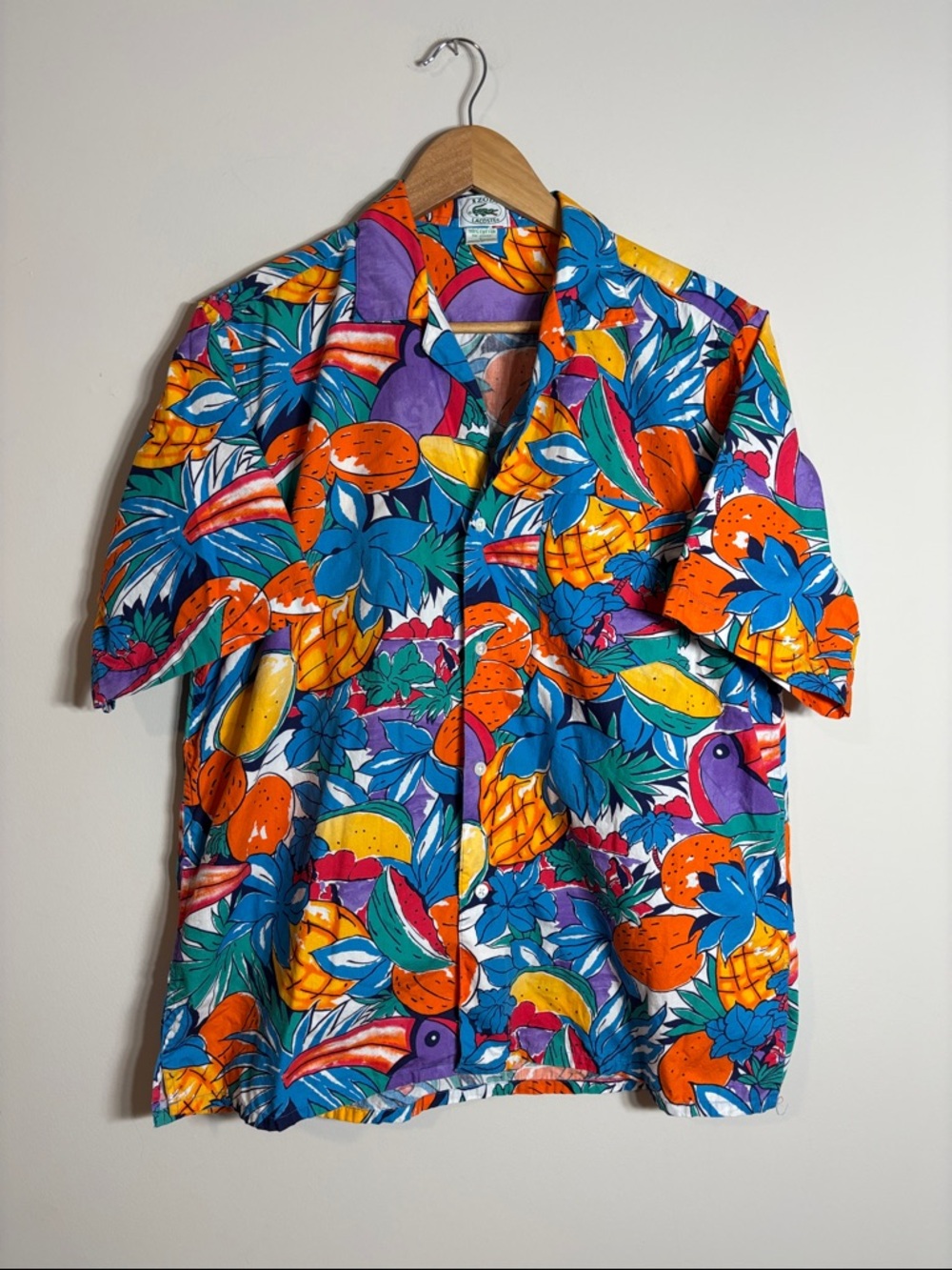 Vintage Izod Lacoste Tropical Hawaiian Short Sleeve Shirt L